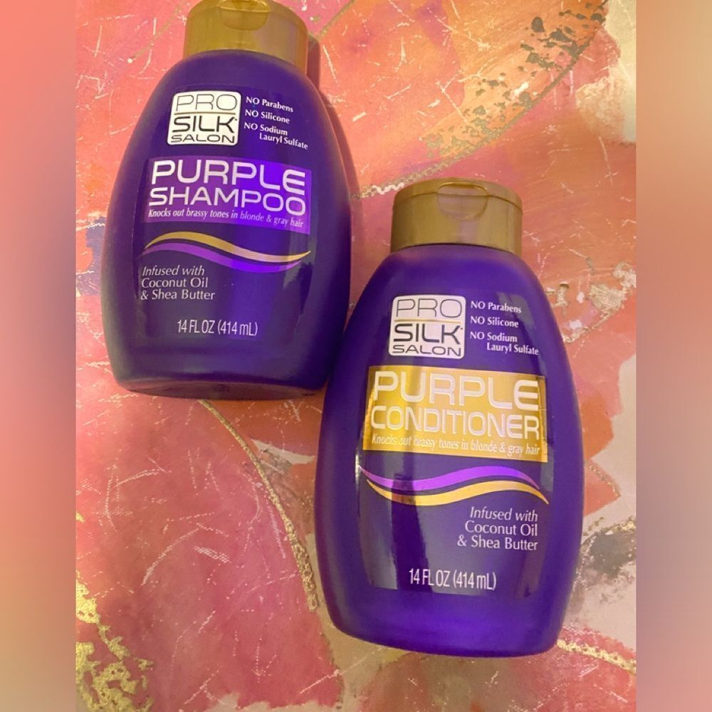 🛍️Pro Silk Salon Purple Shampoo &Conditioner Coconut Oil & Shea Butter 14OZ